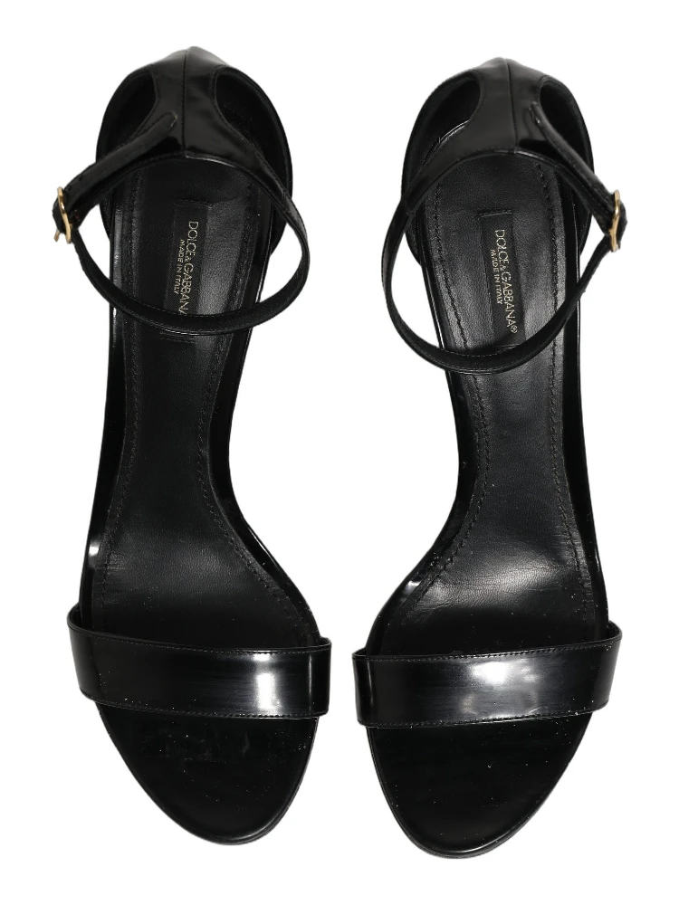 Black Leather Ankle Strap Heels Sandals Shoes