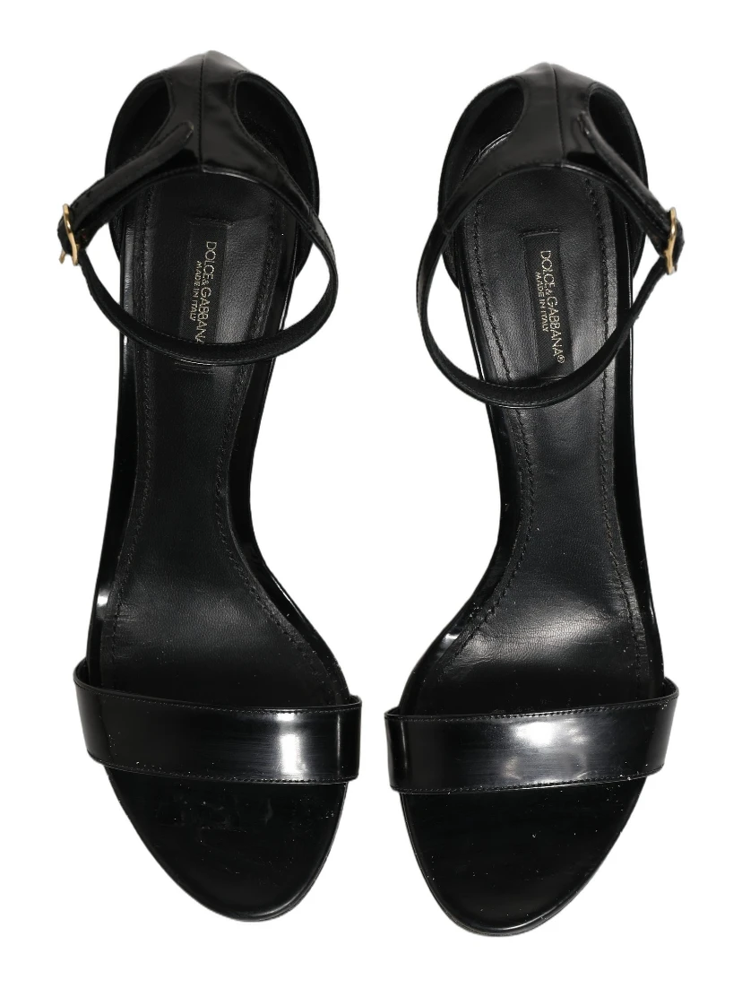 Black Leather Ankle Strap Heels Sandals Shoes