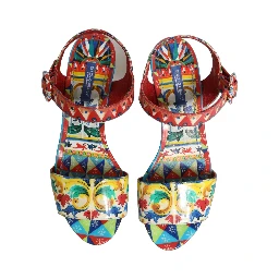 Multicolor Majolica Leather Wedge Sandals Shoes