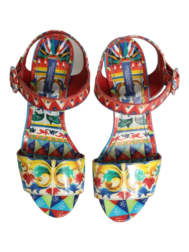 Multicolor Majolica Leather Wedge Sandals Shoes
