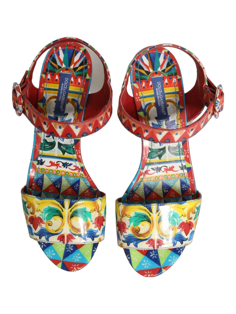 Multicolor Majolica Leather Wedge Sandals Shoes