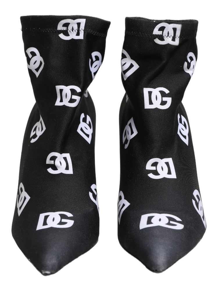 Black Logo Stretch Heels Ankle Boots Shoes