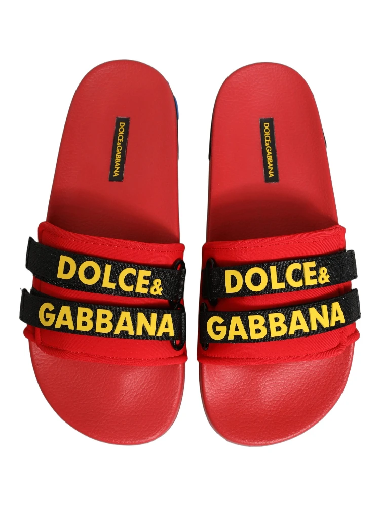 Red Neoprene Slides Flats Beachwear Shoes
