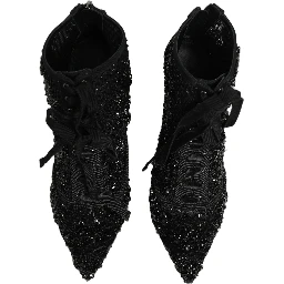 Black Embellished Mesh Ankle Boots Shoes
