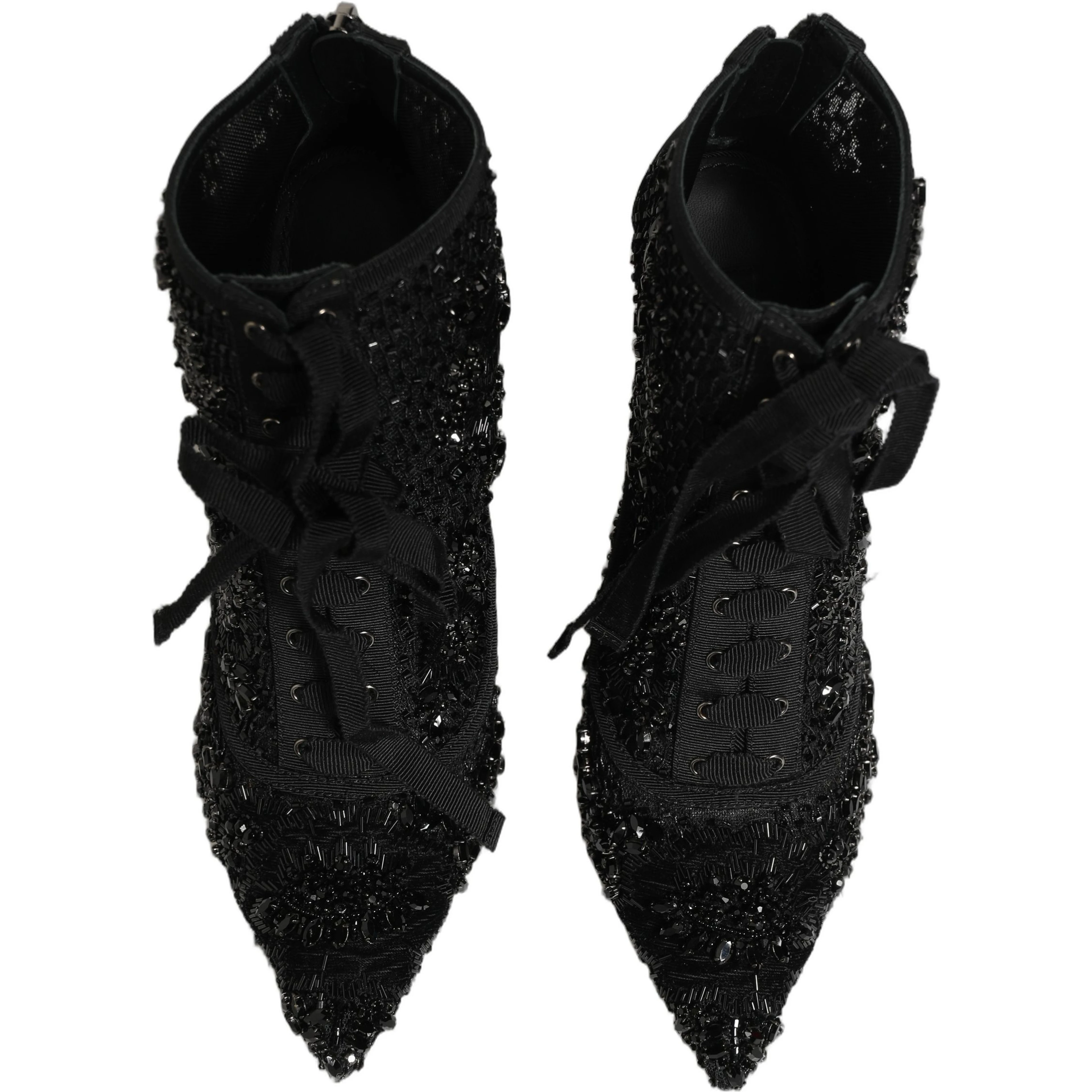 Black Embellished Mesh Ankle Boots Shoes