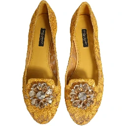Yellow Taormina Lace Crystals Flats Shoes