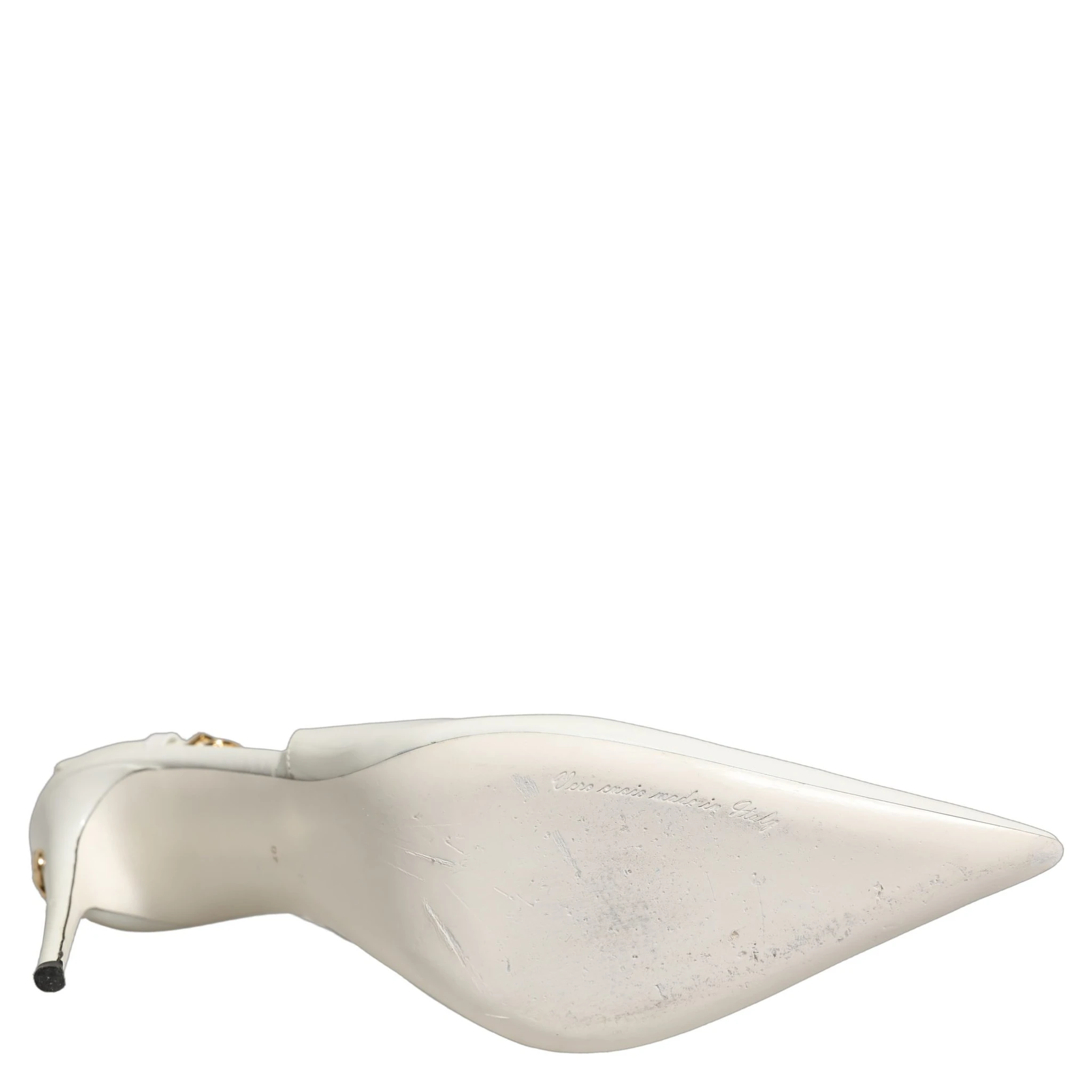White Leather Slingback Heels Sandals Shoes
