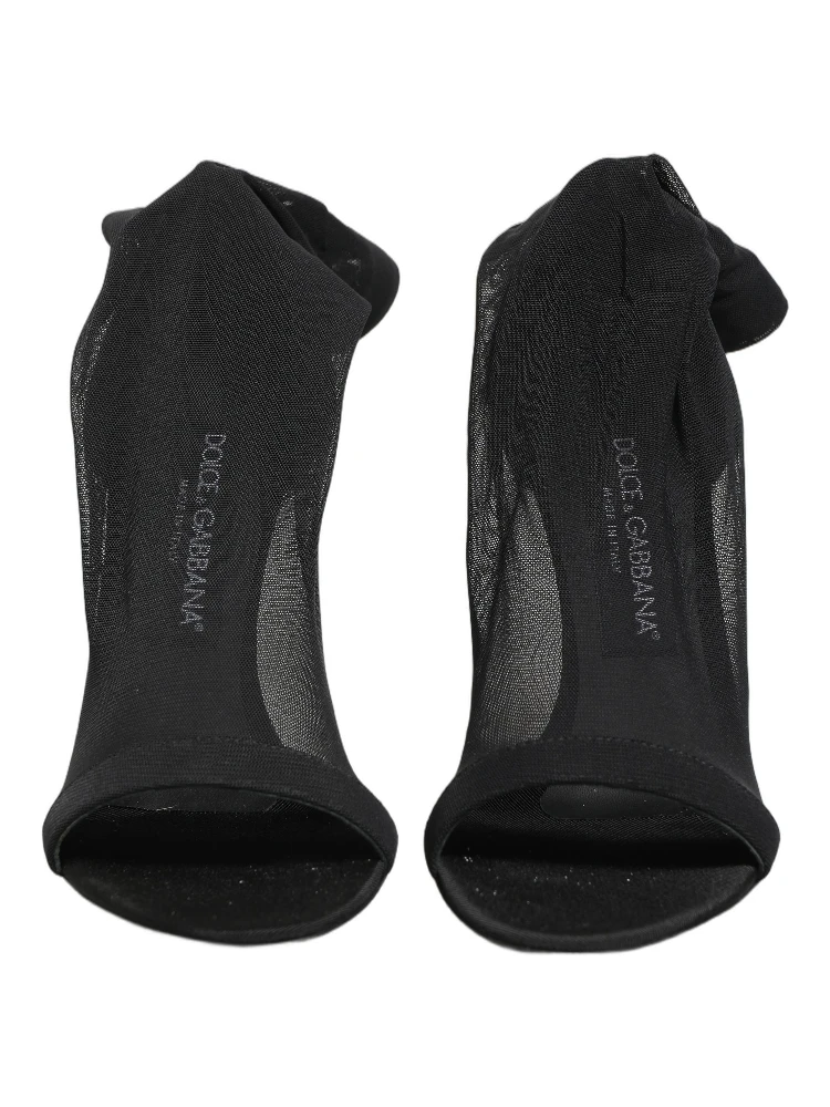 Black Nylon Mesh Sock Style Boots Shoes