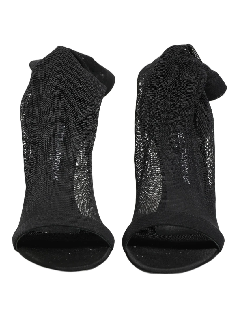 Black Nylon Mesh Sock Style Boots Shoes