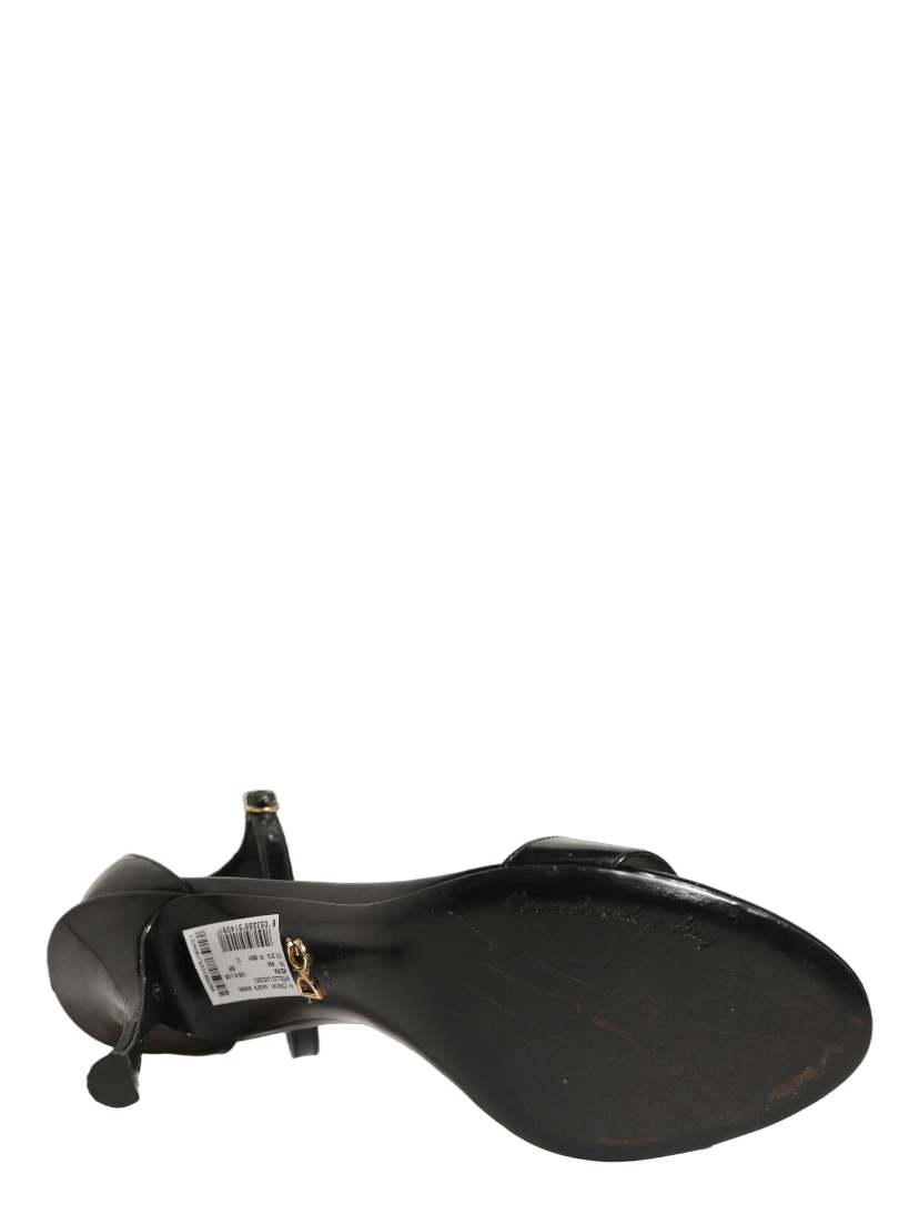 Black Leather Ankle Strap Heels Sandals Shoes