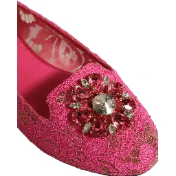 Pink Taormina Lace Crystals Flats Shoes