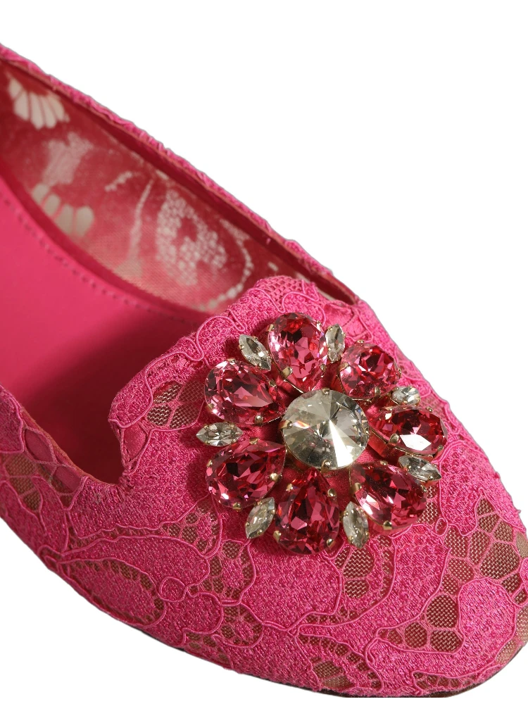 Pink Taormina Lace Crystals Flats Shoes