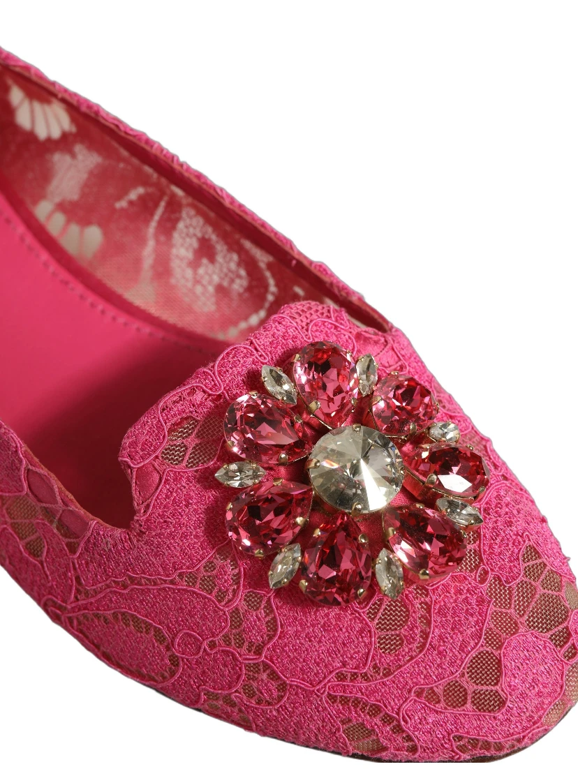 Pink Taormina Lace Crystals Flats Shoes