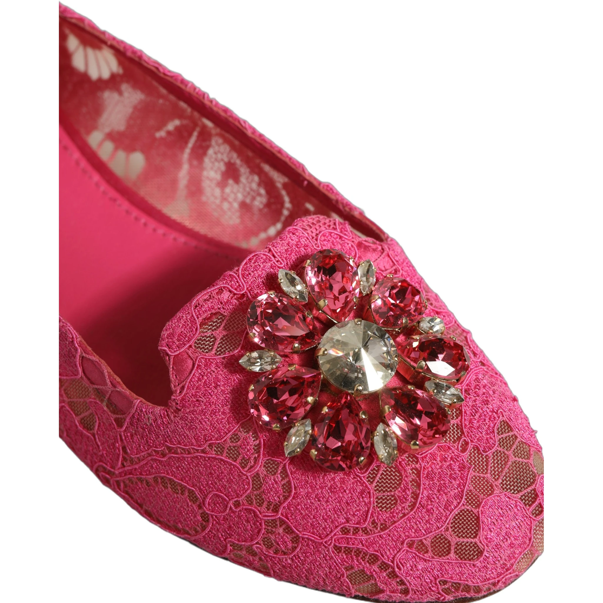 Pink Taormina Lace Crystals Flats Shoes
