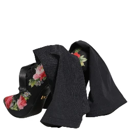 Black Floral Stiletto Mid Calf Boots Shoes