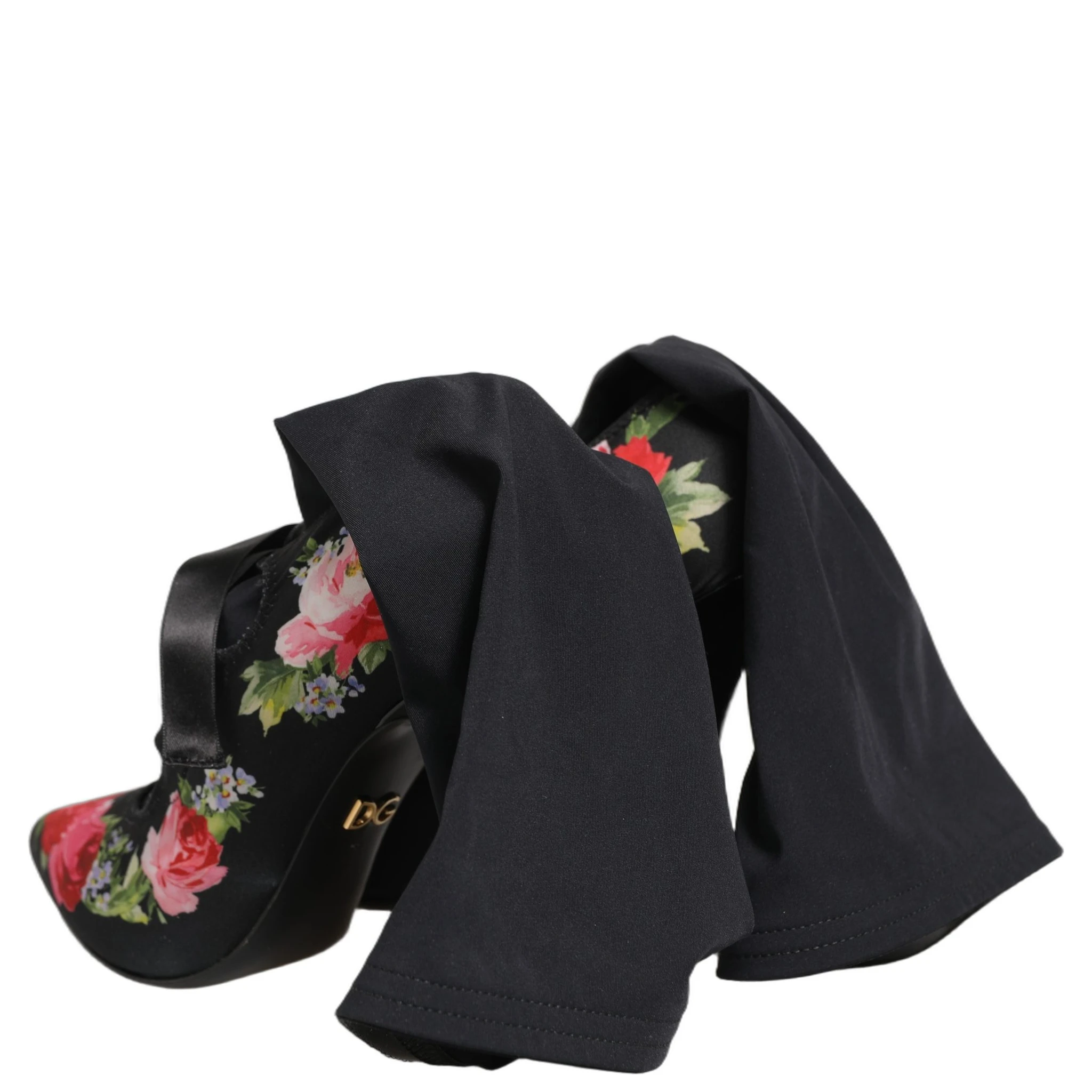 Black Floral Stiletto Mid Calf Boots Shoes