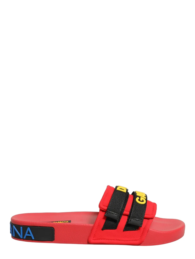 Red Neoprene Slides Flats Beachwear Shoes