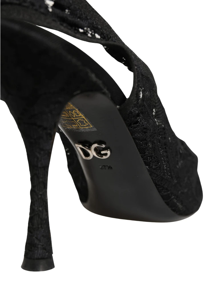 Black Lace Pointed Toe Slingback Pumps Shoes