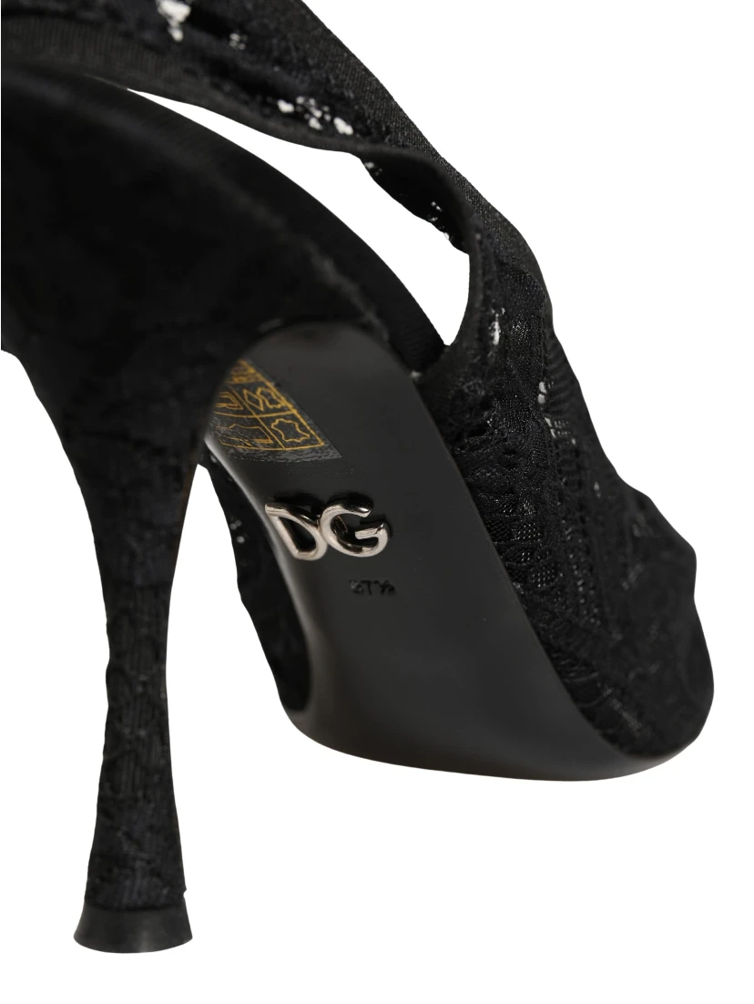 Black Lace Pointed Toe Slingback Pumps Shoes