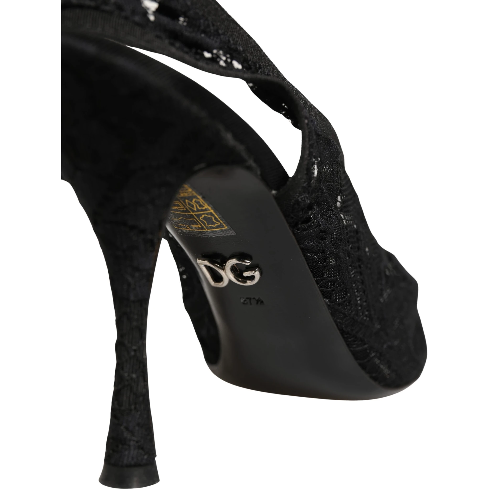Black Lace Pointed Toe Slingback Pumps Shoes