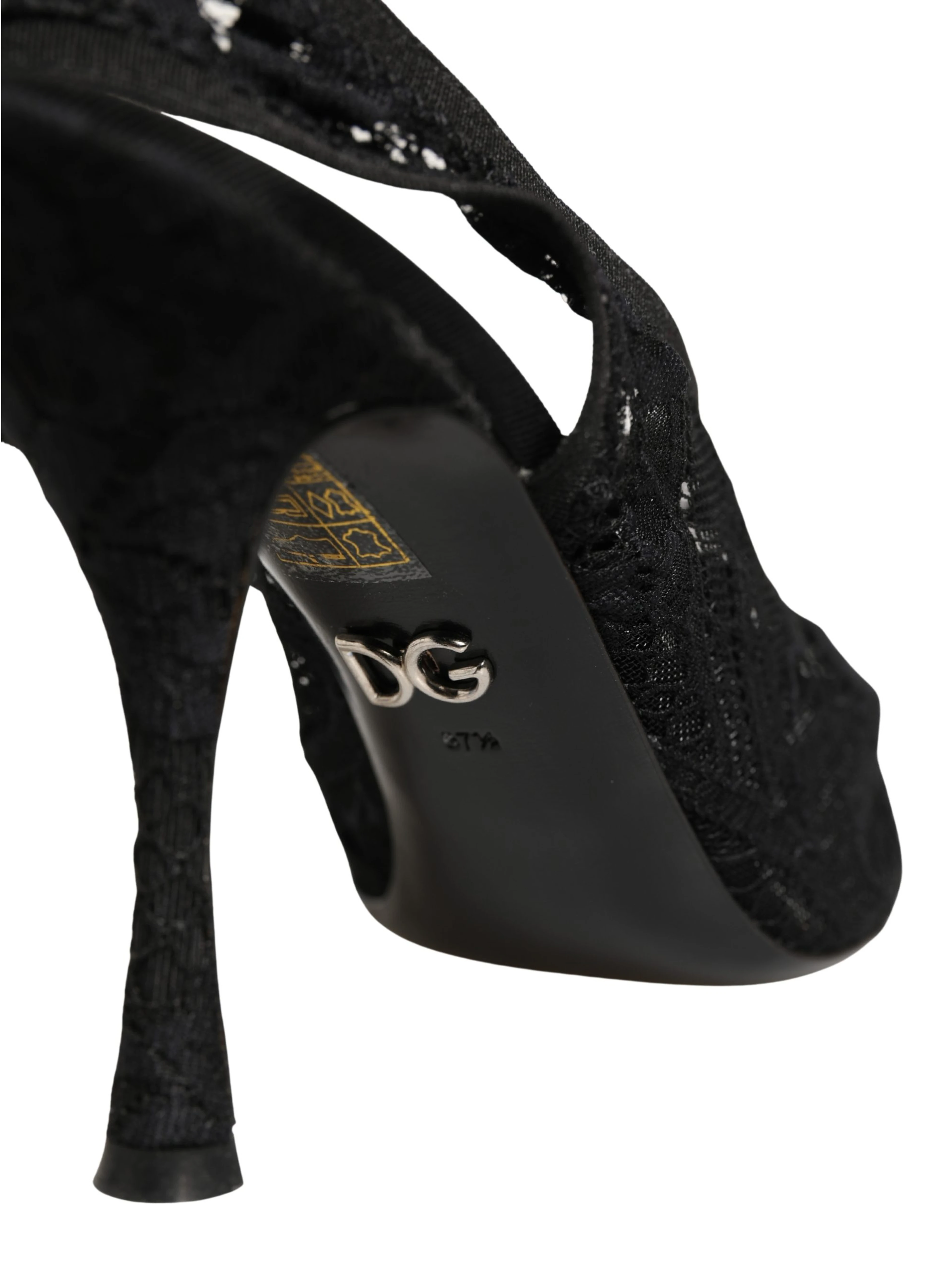 Black Lace Pointed Toe Slingback Pumps Shoes