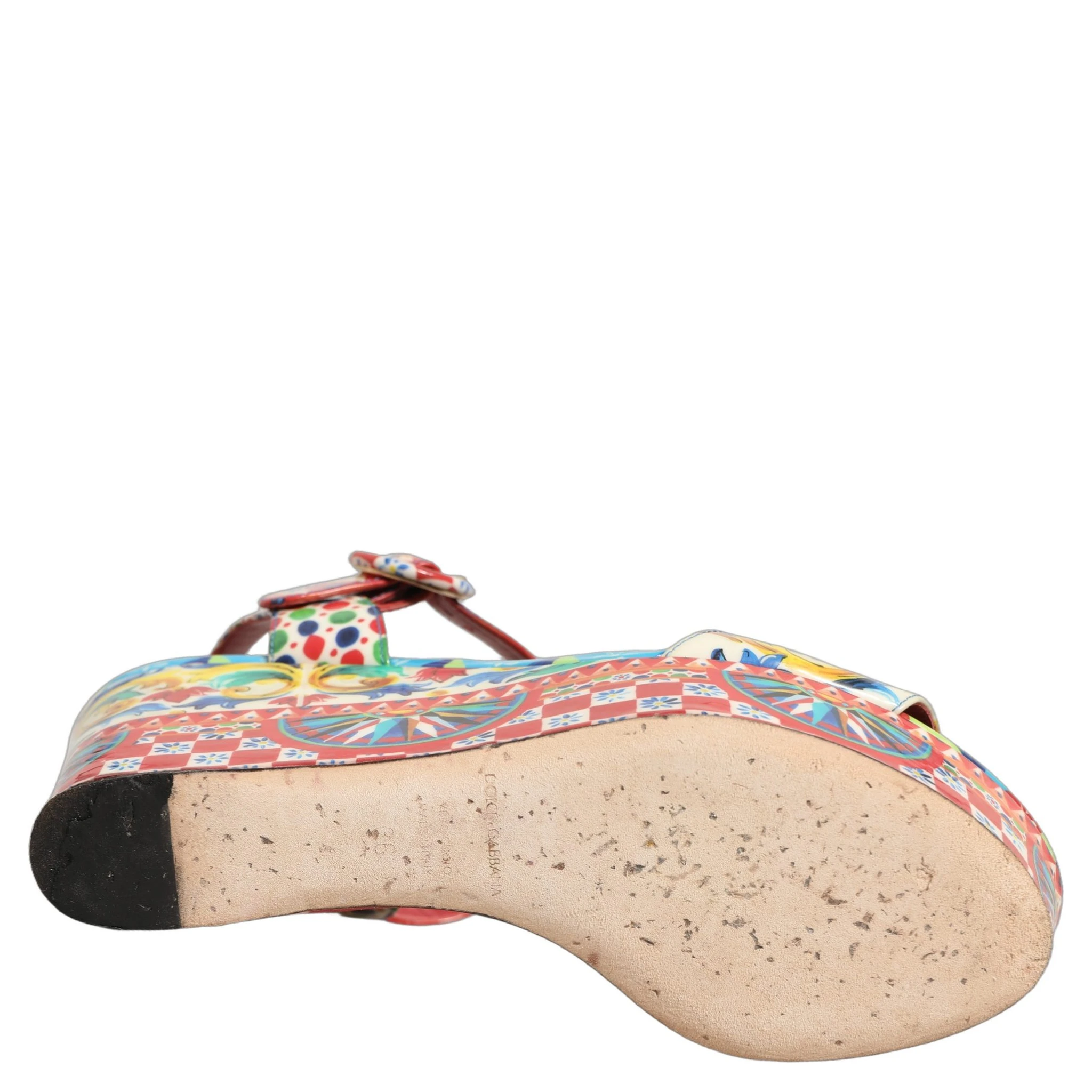 Multicolor Majolica Leather Wedge Sandals Shoes