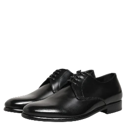 Black Leather Lace Up Derby Dress Shoes