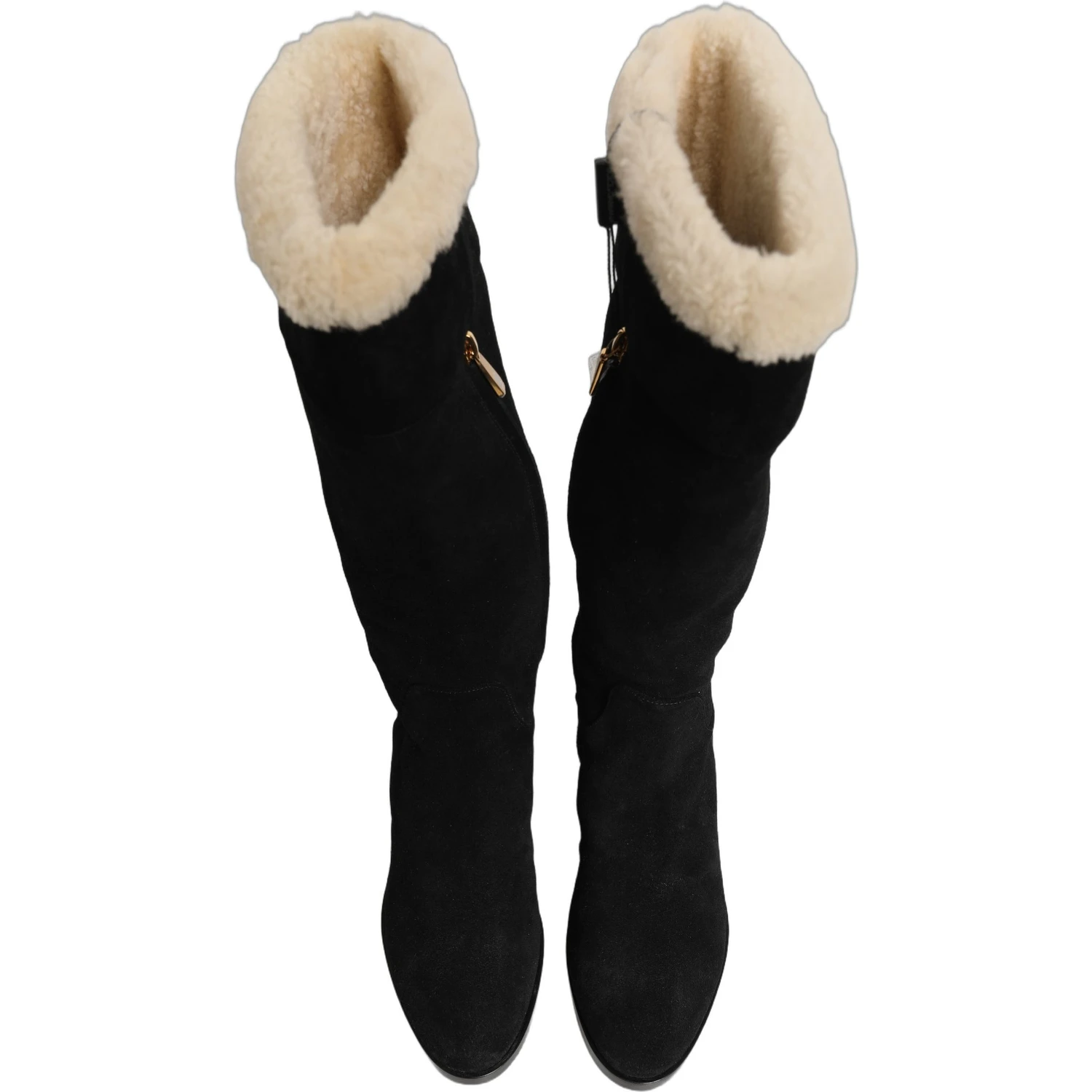 Suede Leather Knee High Boots Black