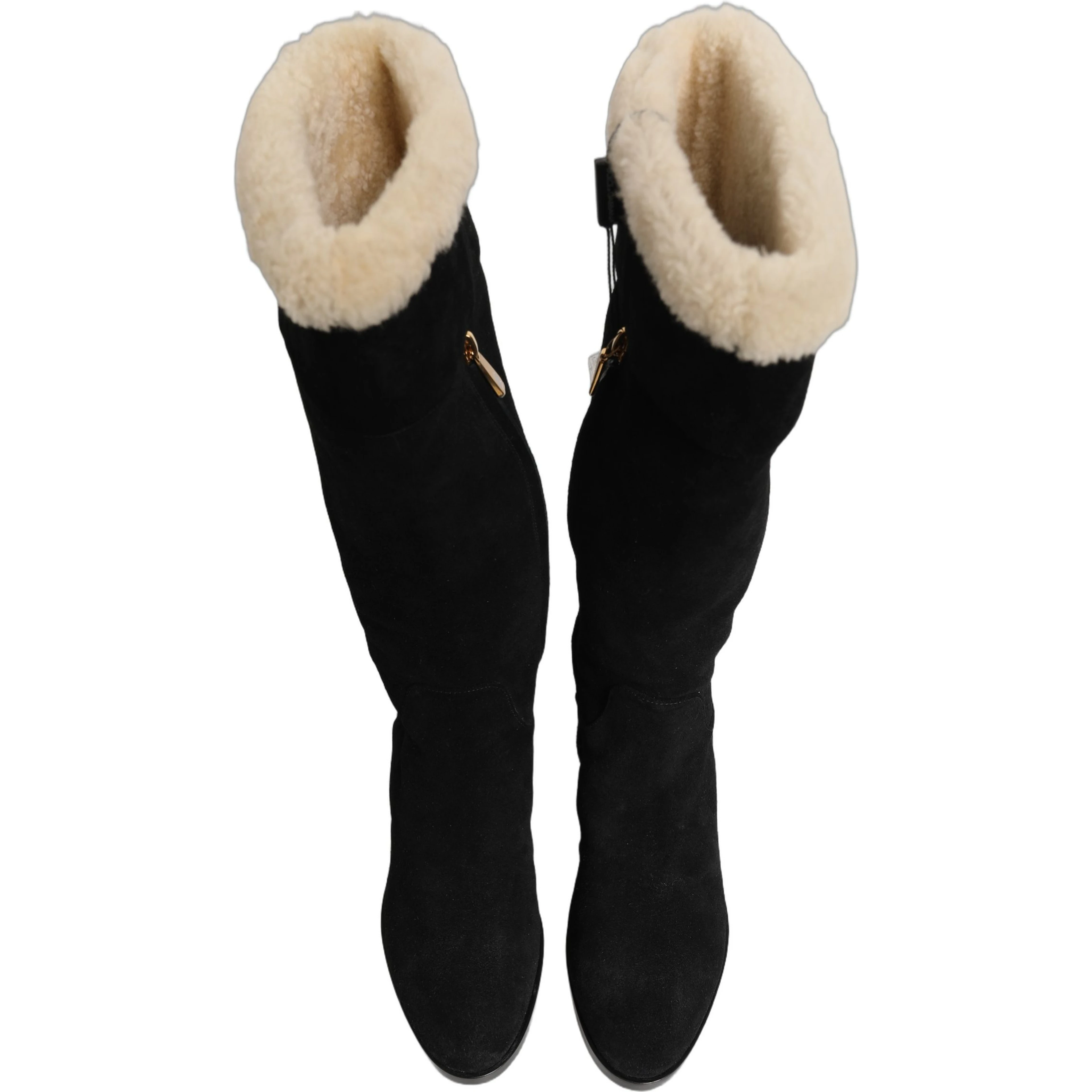 Suede Leather Knee High Boots Black