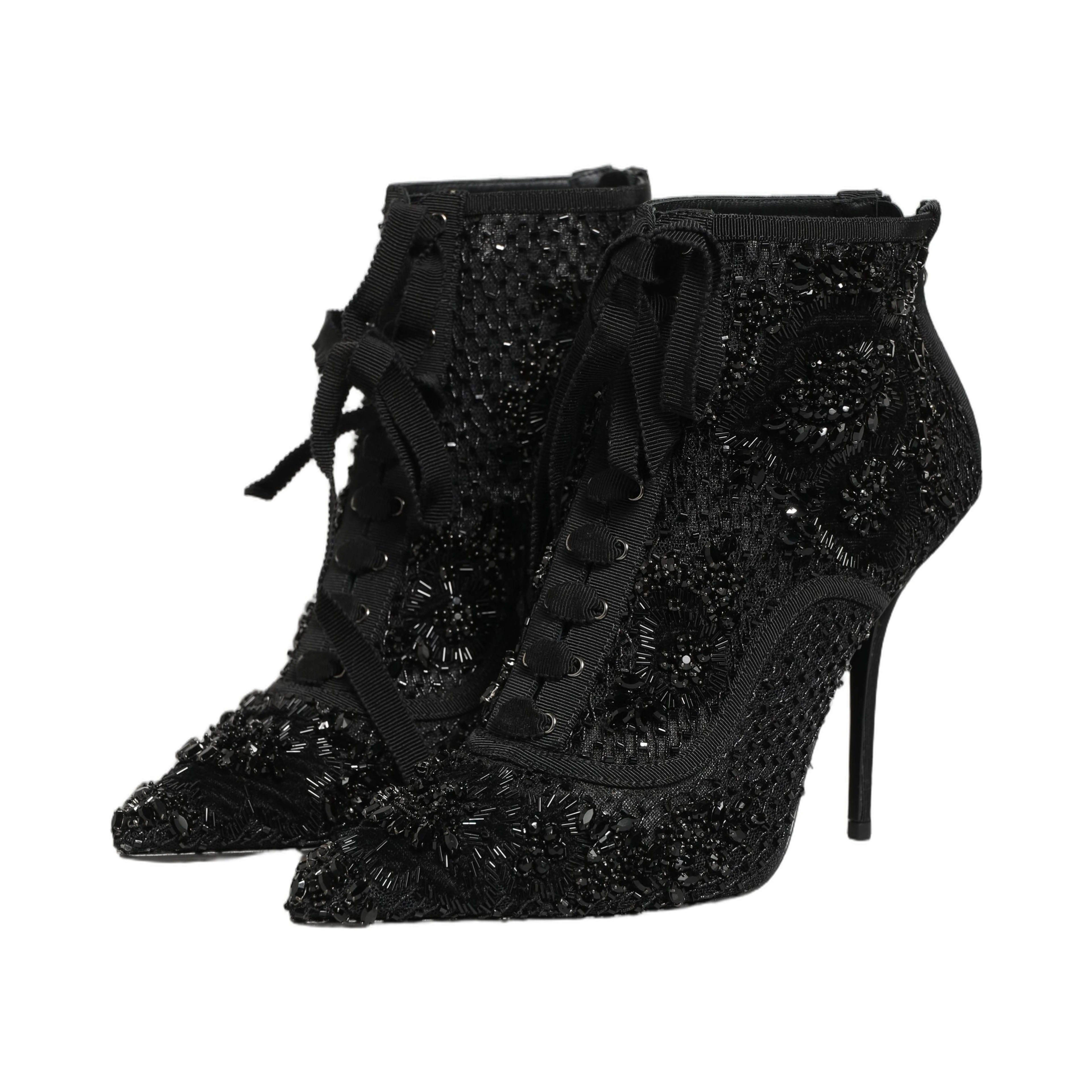 Black Embellished Mesh Ankle Boots Shoes