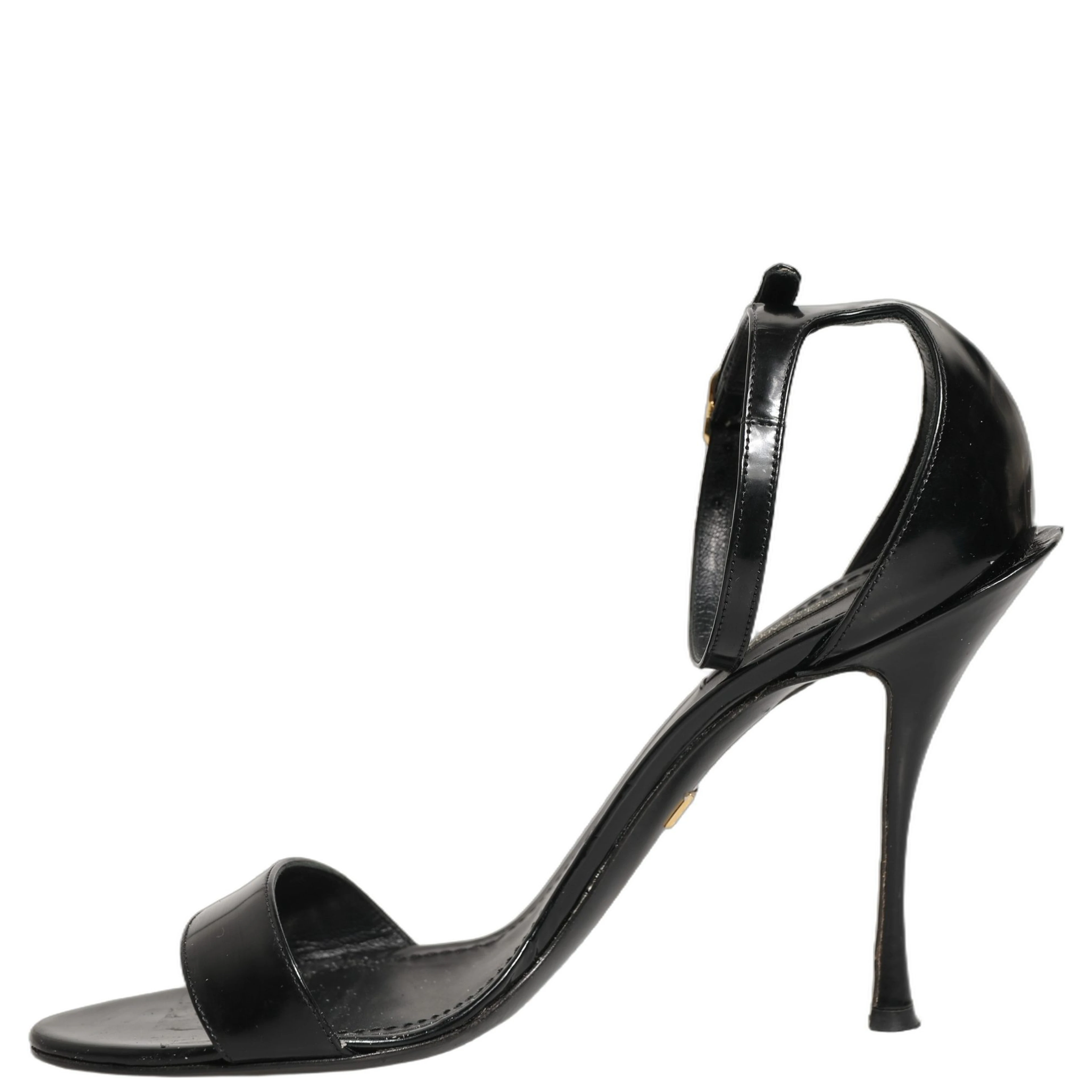 Black Leather Ankle Strap Heels Sandals Shoes