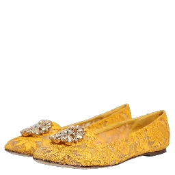 Yellow Taormina Lace Crystals Flats Shoes