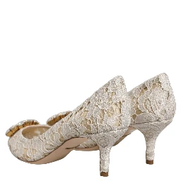White Taormina Lace Crystal Pumps Shoes