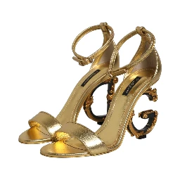 Gold Leather Ankle Strap Heels Sandals Shoes