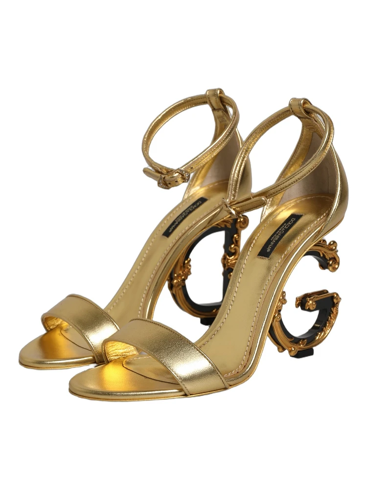 Gold Leather Ankle Strap Heels Sandals Shoes alternative