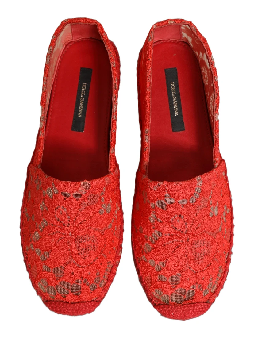 Red Taormina Lace Espadrille Flats Shoes