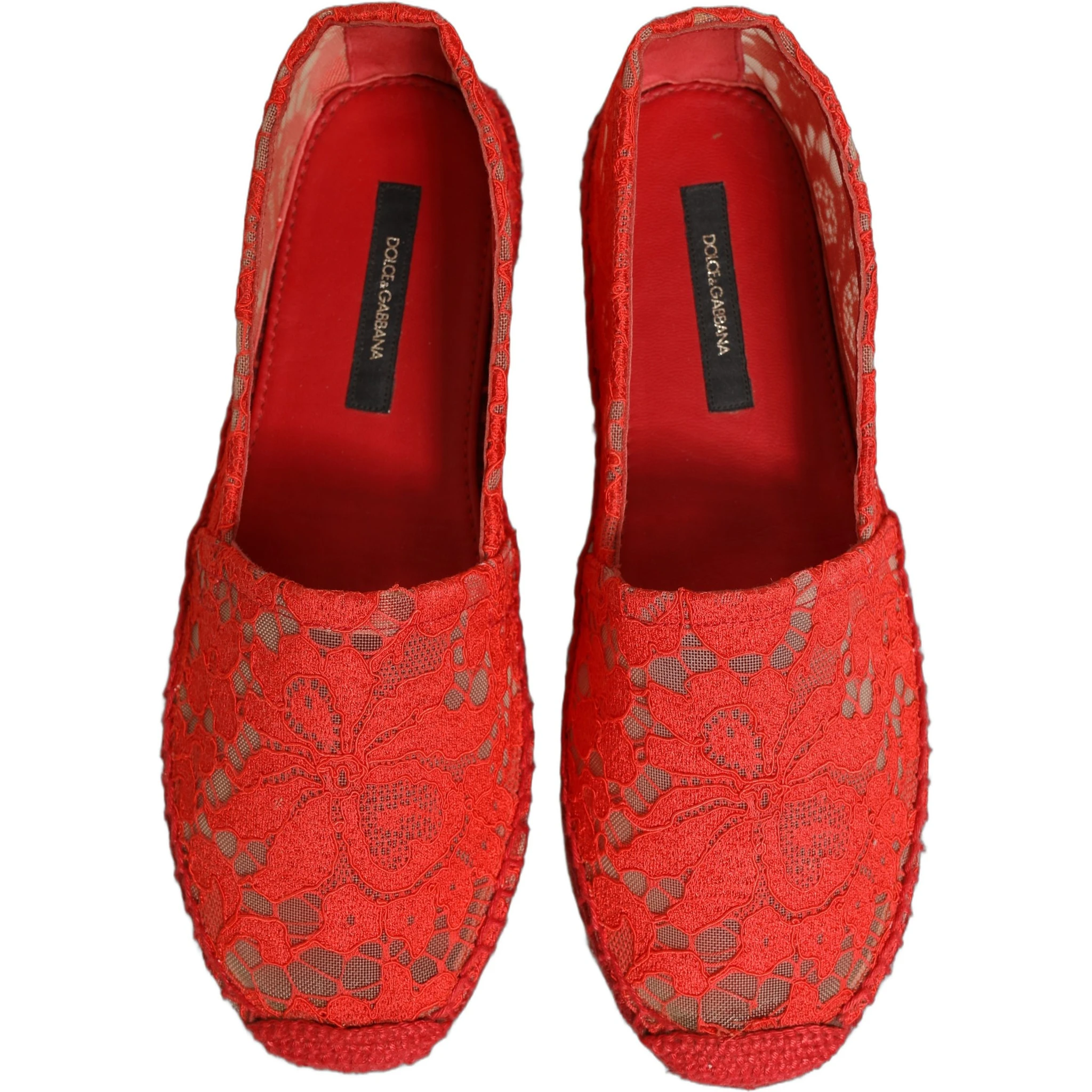 Red Taormina Lace Espadrille Flats Shoes
