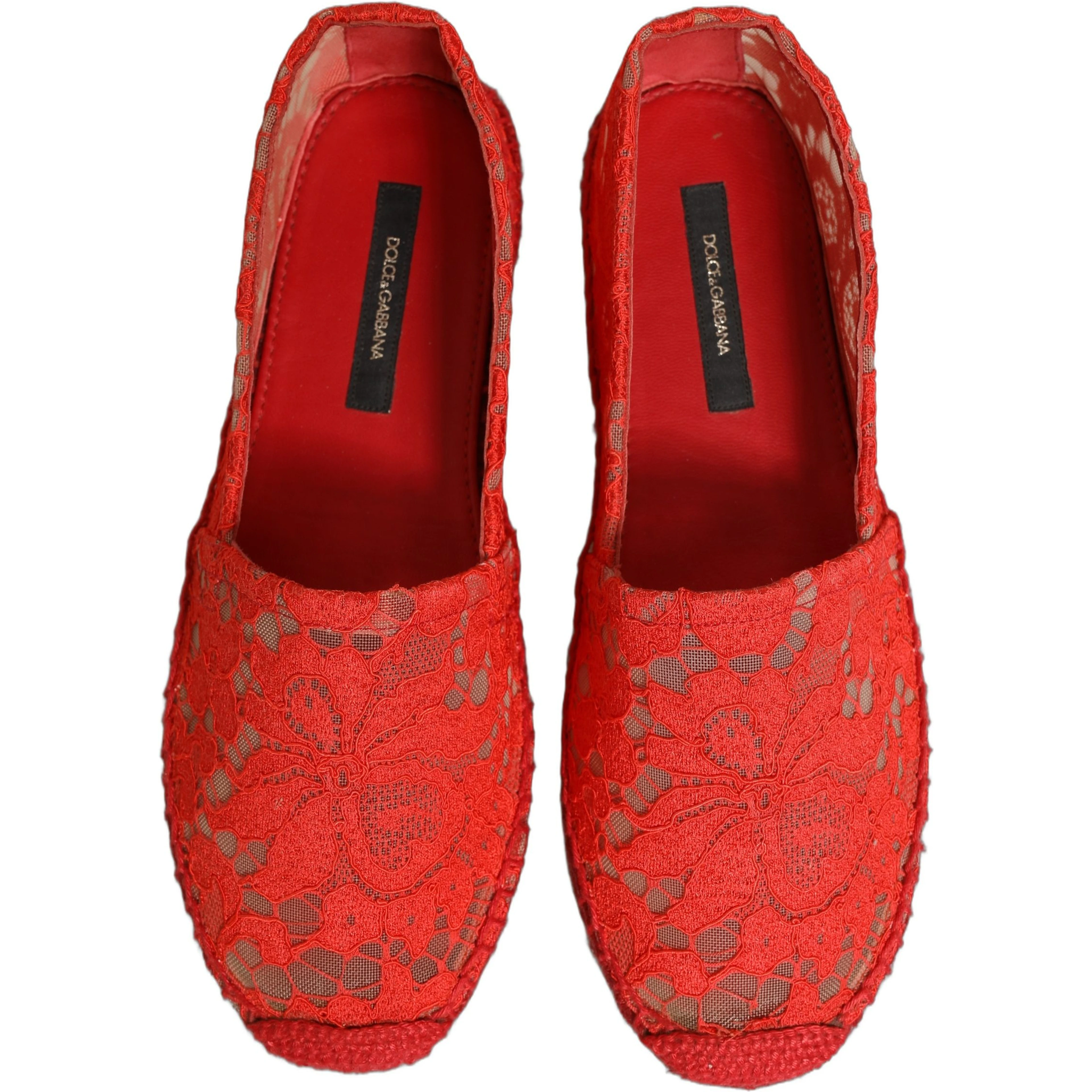 Red Taormina Lace Espadrille Flats Shoes