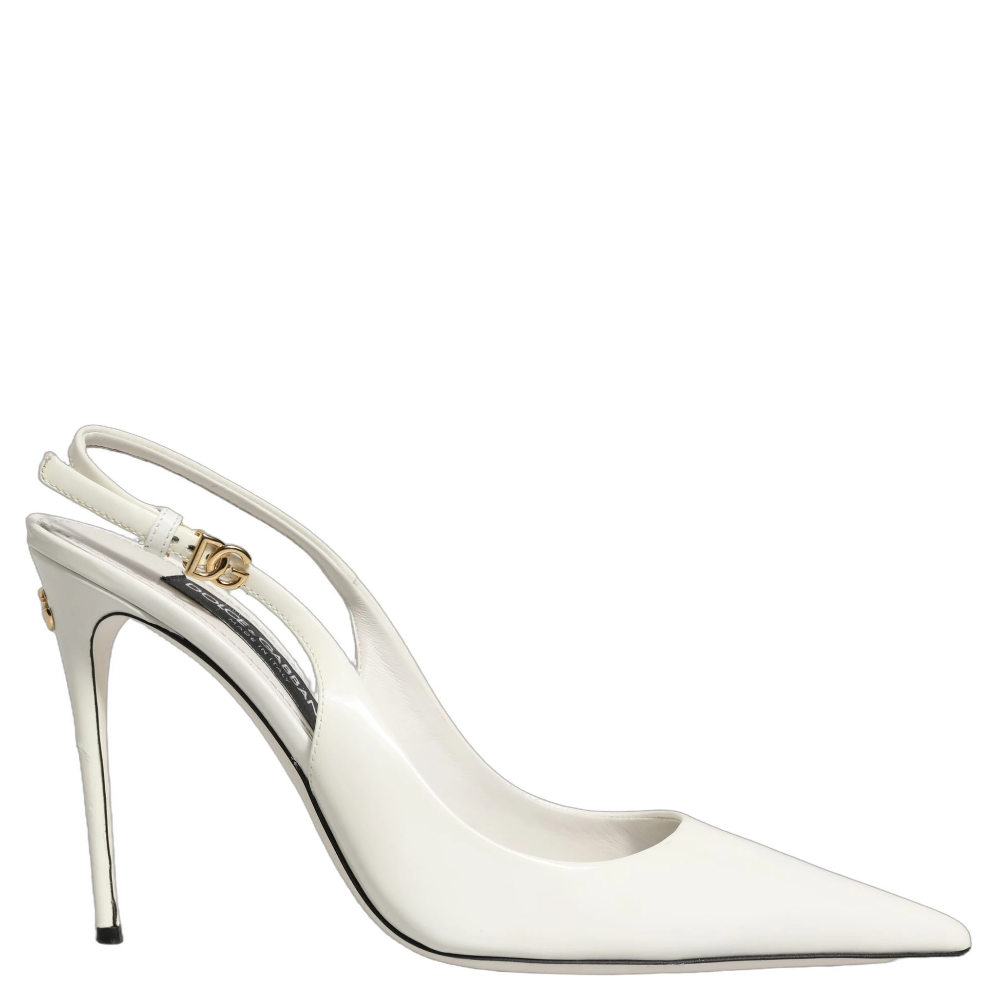 White Leather Slingback Heels Sandals Shoes