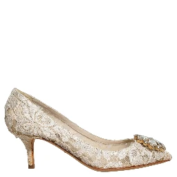 White Taormina Lace Crystal Pumps Shoes