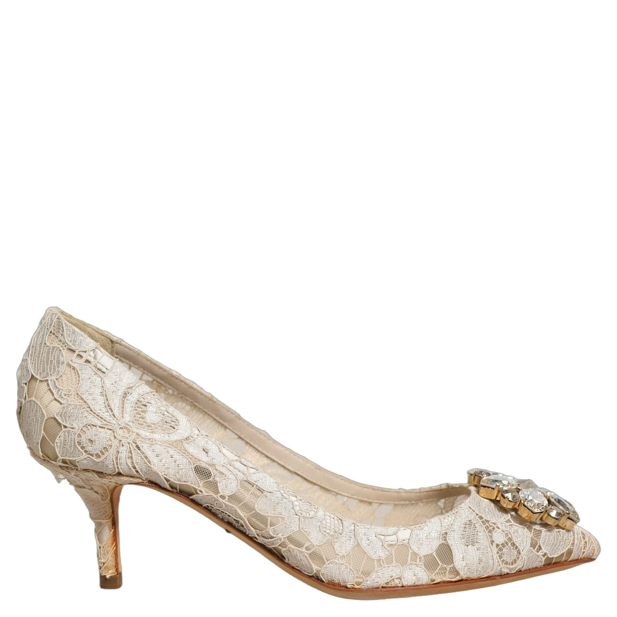White Taormina Lace Crystal Pumps Shoes