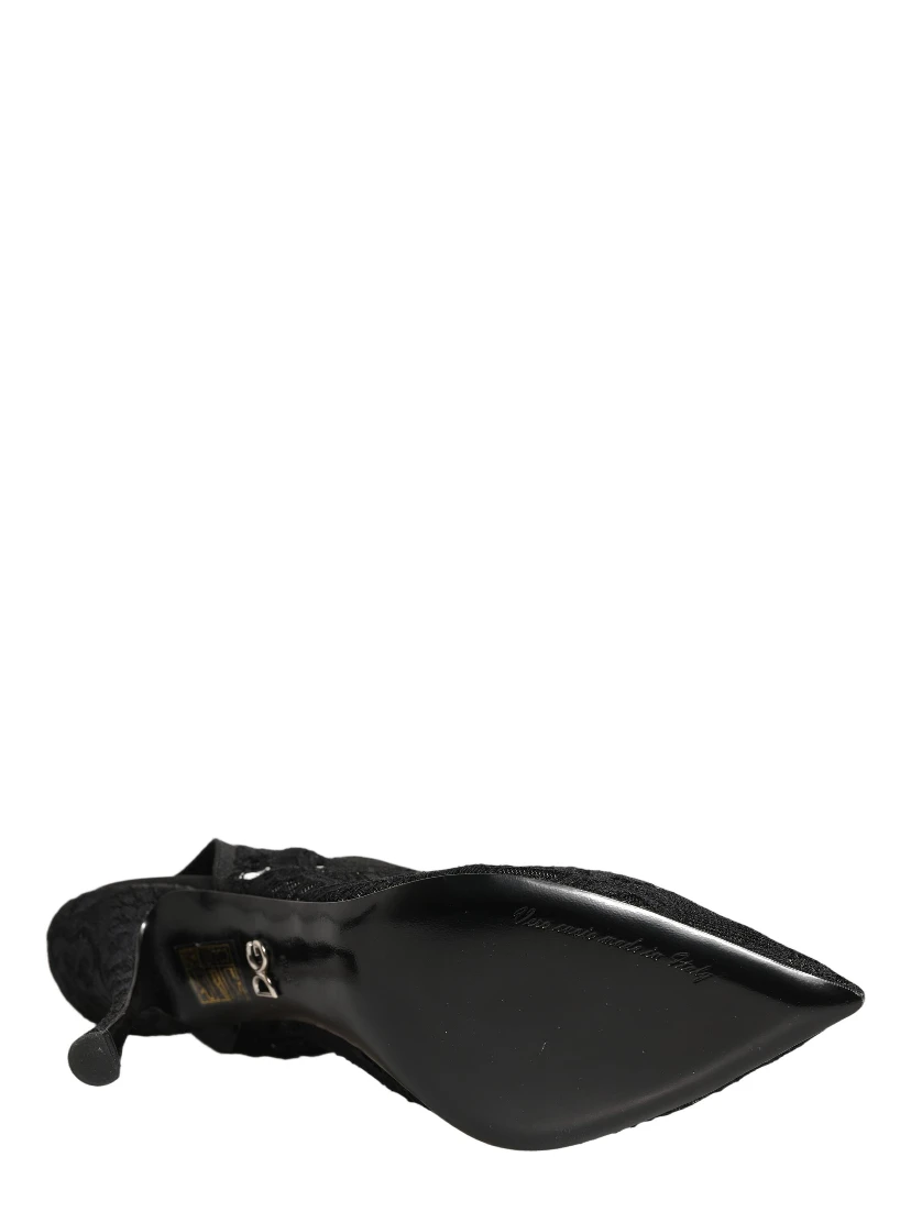 Black Lace Pointed Toe Slingback Pumps Shoes
