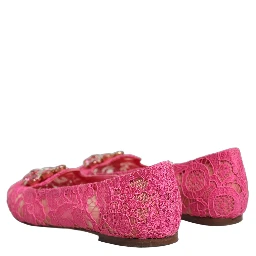 Pink Taormina Lace Crystals Flats Shoes