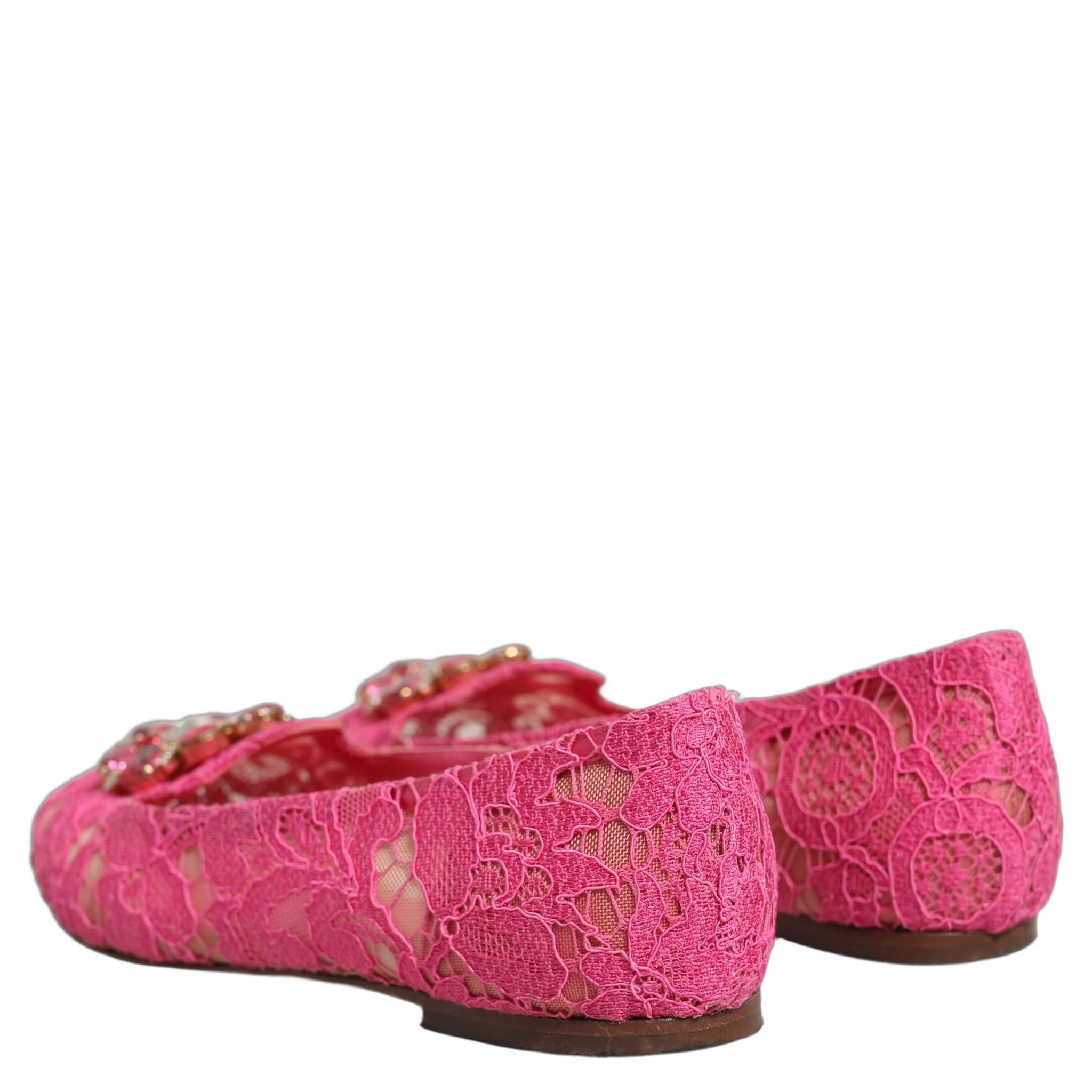 Pink Taormina Lace Crystals Flats Shoes