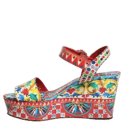 Multicolor Majolica Leather Wedge Sandals Shoes