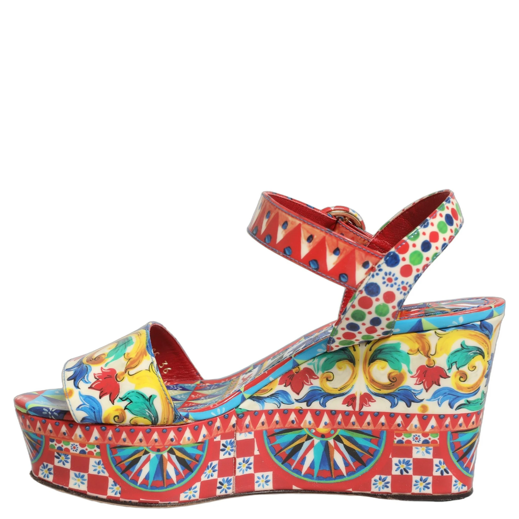 Multicolor Majolica Leather Wedge Sandals Shoes