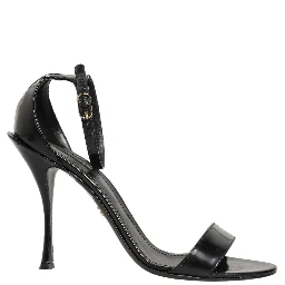 Black Leather Ankle Strap Heels Sandals Shoes