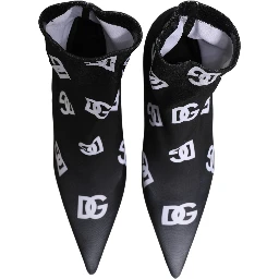 Black Logo Stretch Heels Ankle Boots Shoes