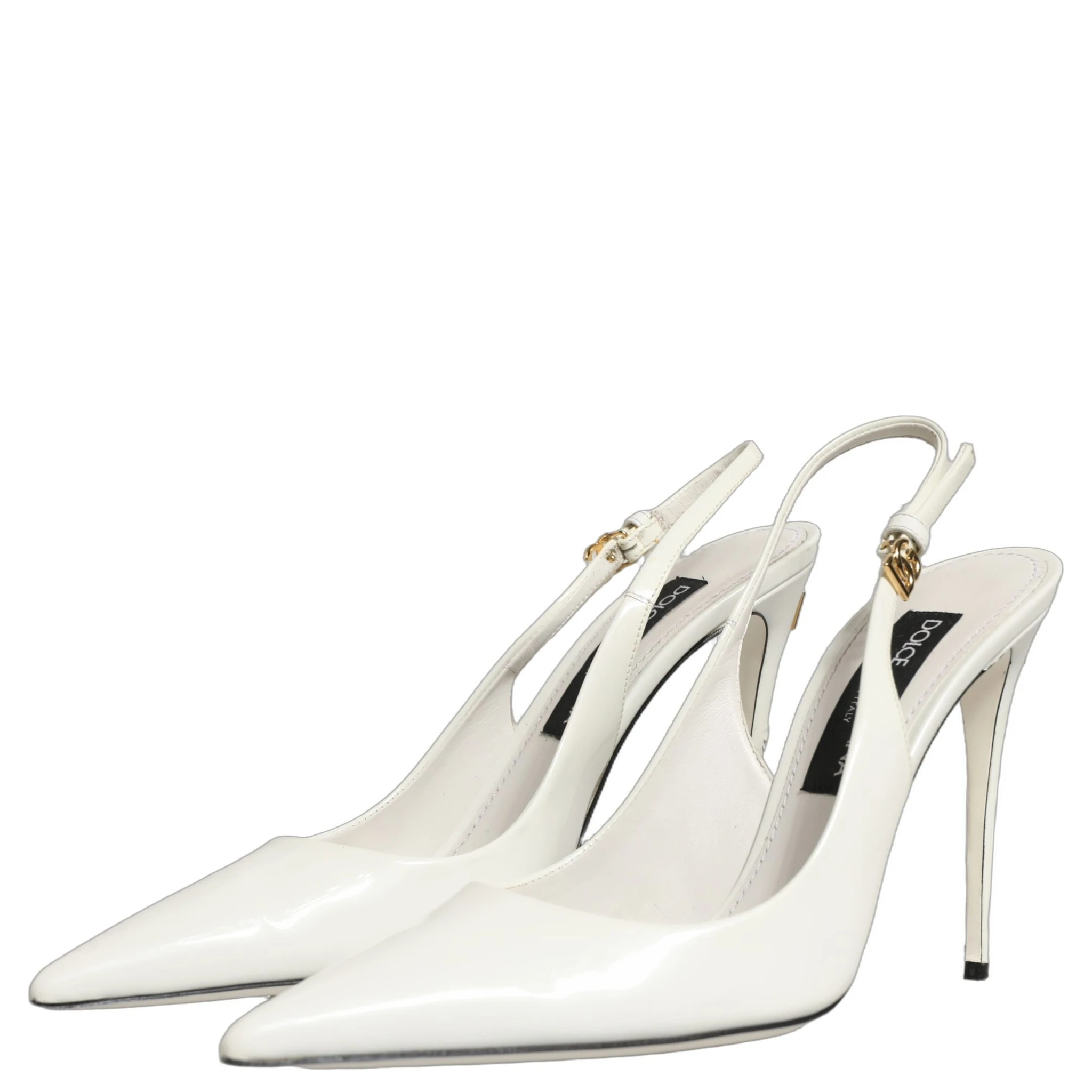 White Leather Slingback Heels Sandals Shoes