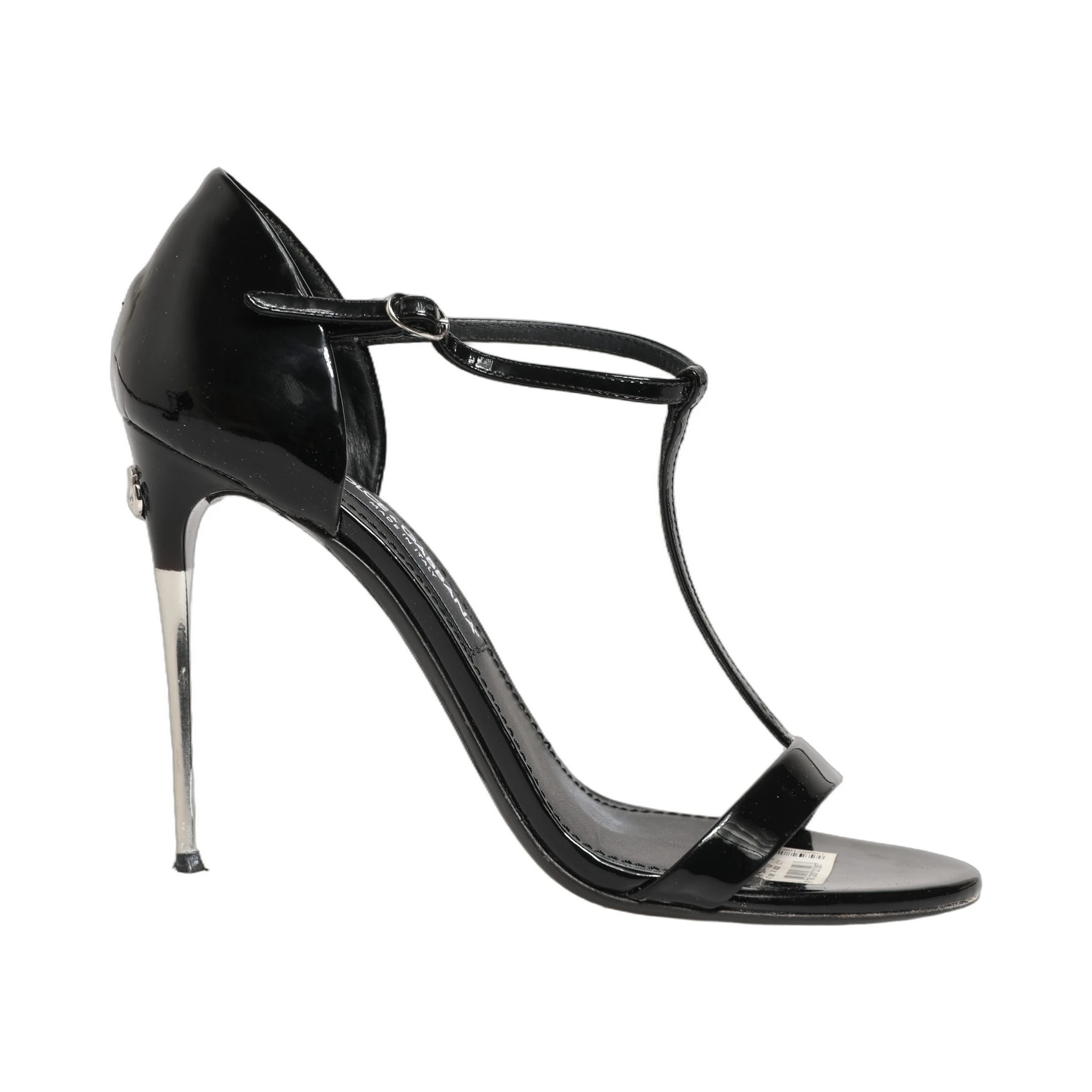 Black Leather T-strap Heels Sandals Shoes